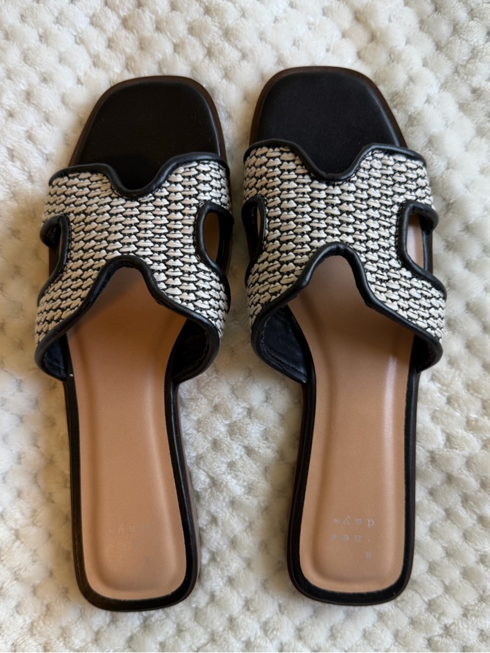 A New Day Woven Black & White Slide Sandals - Women's Casual Comfort